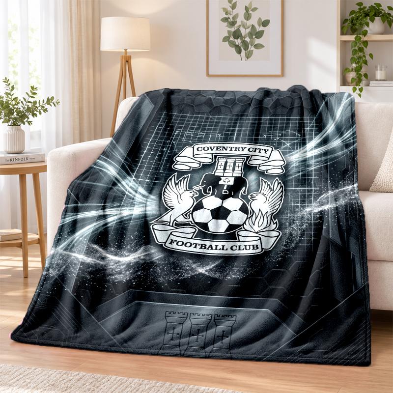 Coventry City Football Printed Flannel Blanket Warm Comfort Bed Throw For Indoor Home Decoration