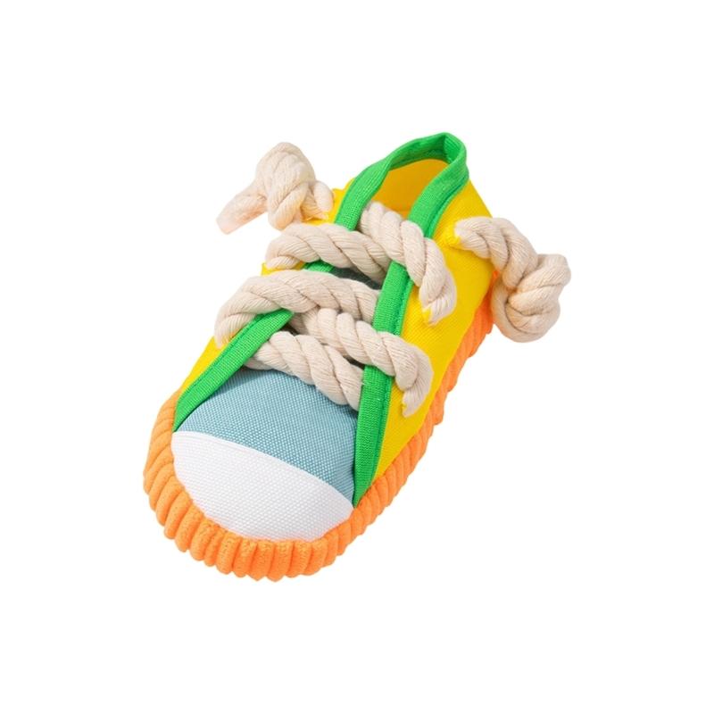 Dog Tug Rope Toy Shoe with Squeaky Sound Chewable Cotton Rope Teeth Cleaning Chew Toy For Small Dog Entertainment