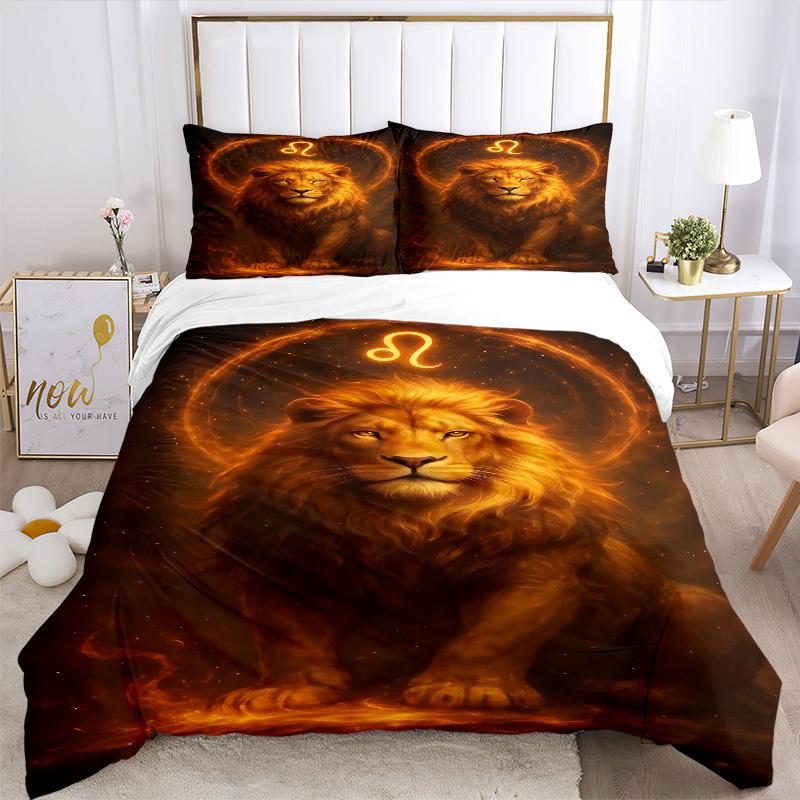 3pc Lion Zodiac Cover Set - 1 Quilt Cover + 2 Pillowcases, All Seasons Bedroom Setting, Perfect for Home063