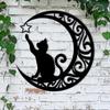 Cute Black Cats Moon Metal Sign Arts Wall Hanging Pendant Decorations for Windows Doors Mantelpieces