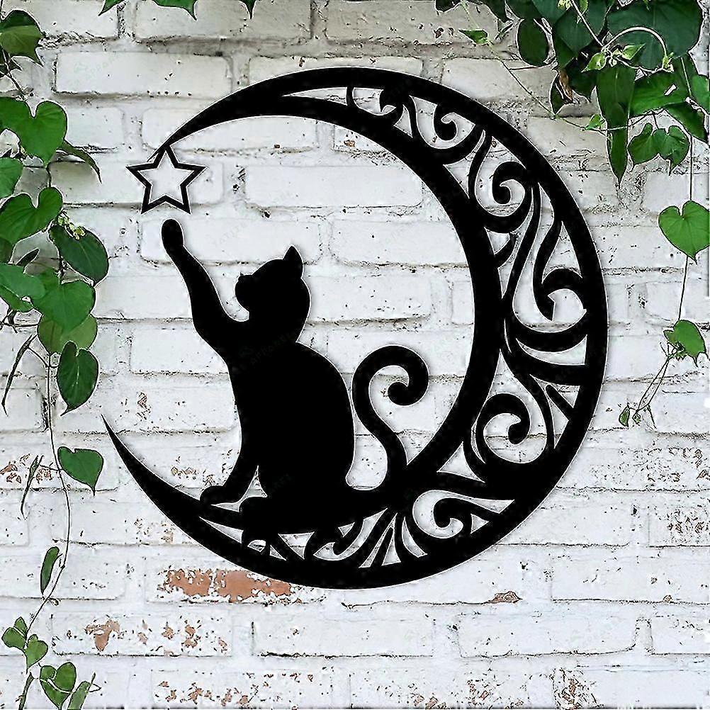 Cute Black Cats Moon Metal Sign Arts Wall Hanging Pendant Decorations for Windows Doors Mantelpieces
