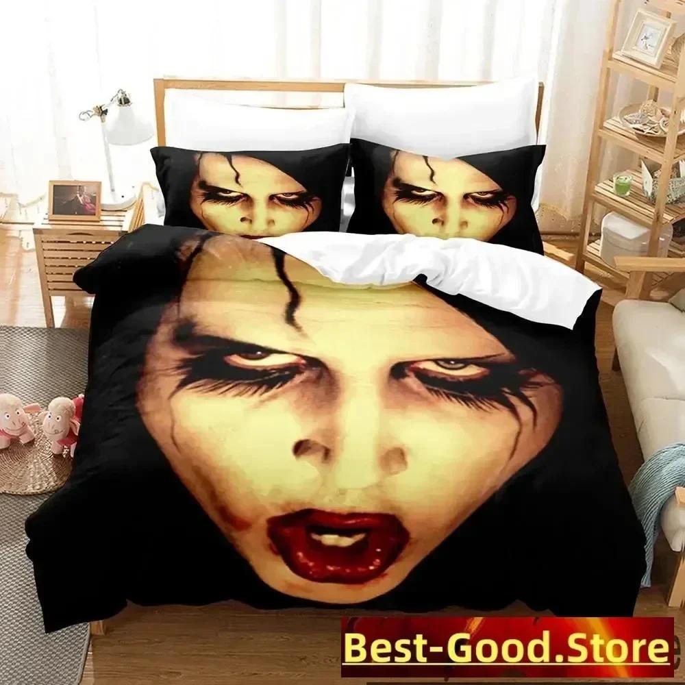 

3D Print Marilyn Manson Bedding Set Duvet Cover Sheet Printed Bed Set Pillowcase Bed Full Queen King Size Comforter Bedroom 70x133cm 2pcs