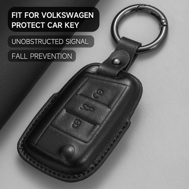 Leather Car Key Cover Case Protection Shell Keychainfor Vw Volkswagen Gti Golf 7 Mk2 Mk7 Polo Tiguan T-Cross T-Roc Touran