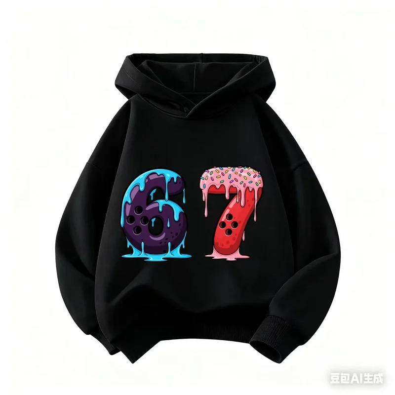 Cartoon Girls Boy Hoodie 67 Six Seven Print Clothing Rouba a BrainRot Brainrot Sweatshirt Kids Fashion Tops