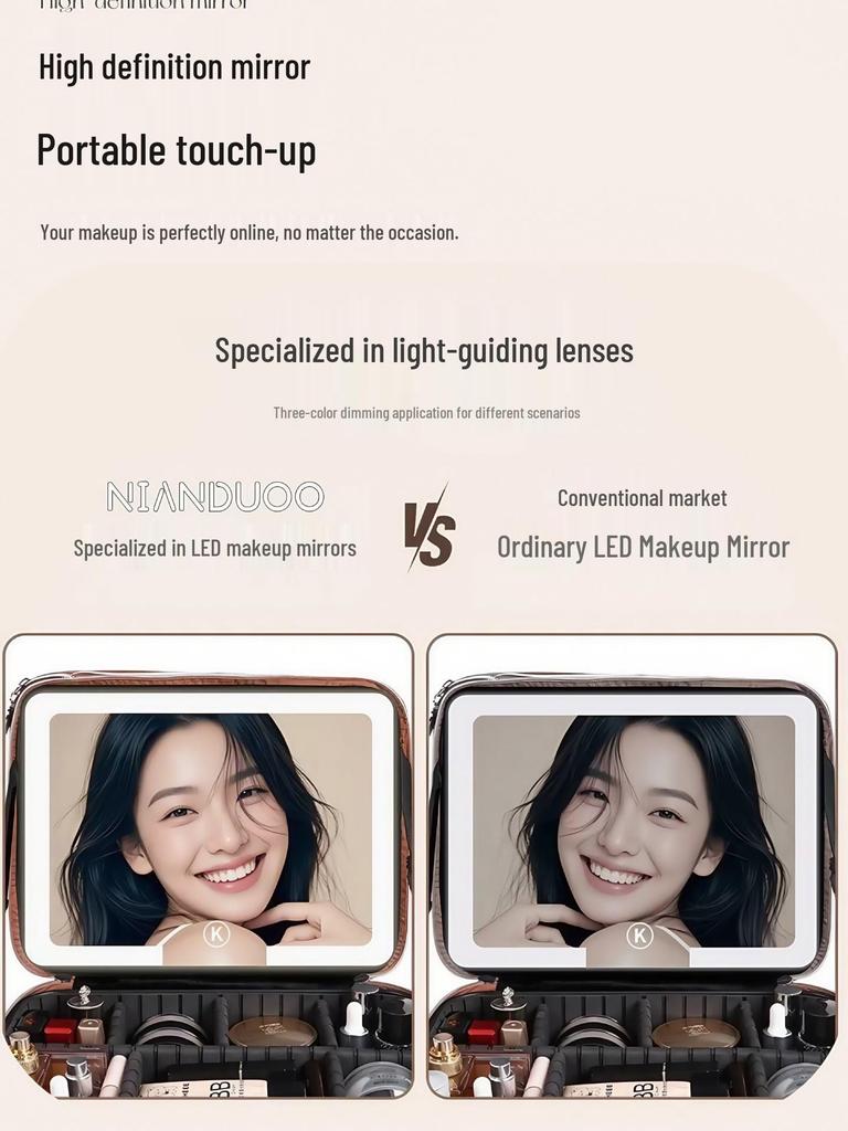 High-Quality LED Light Makeup Bag with Detachable Large-Capacity Cosmetic Storage
