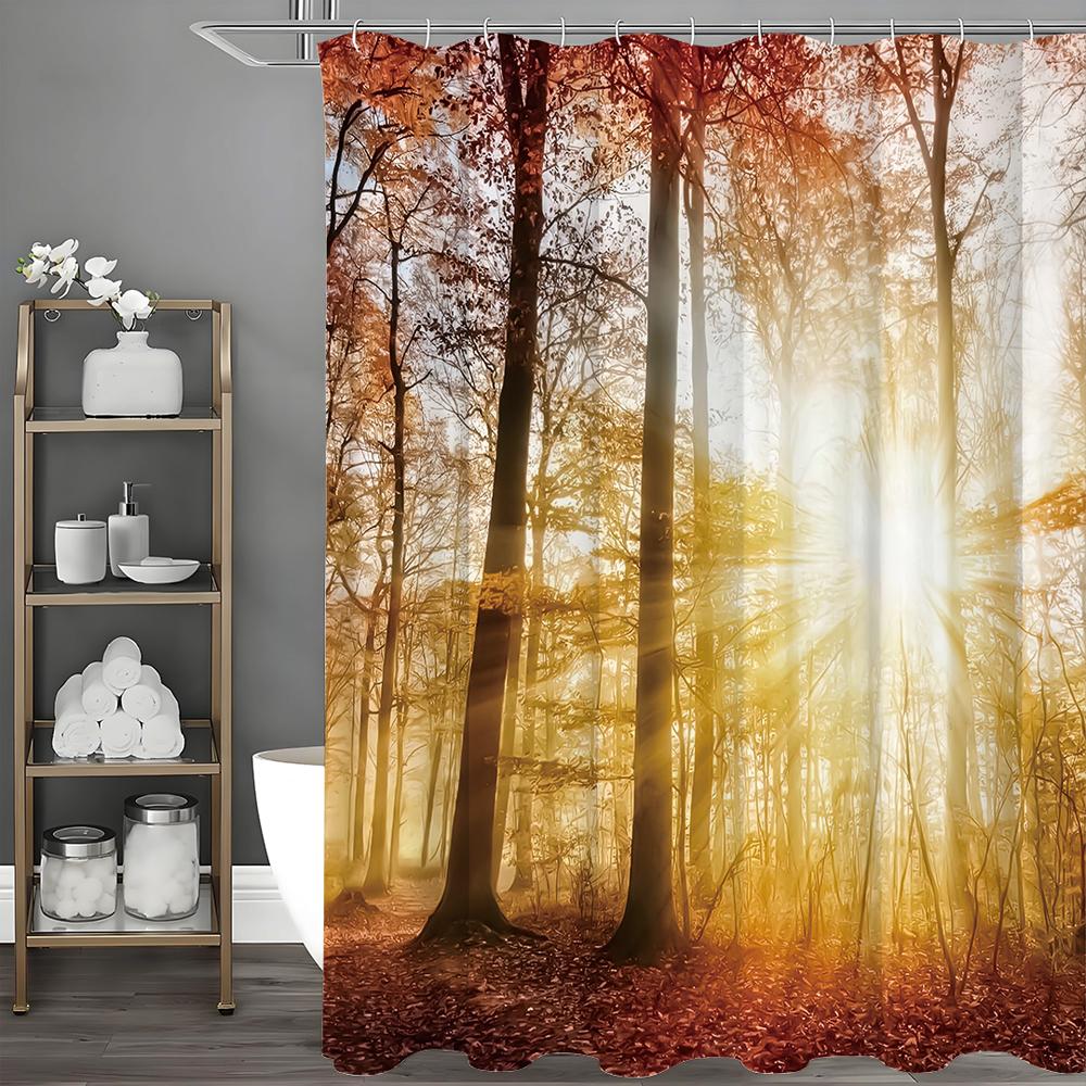 Autumn Woods Sunshine Plant Shower Curtain, Bathroom Decorative Shower Curtain, Waterproof Shower Curtain with Hooks