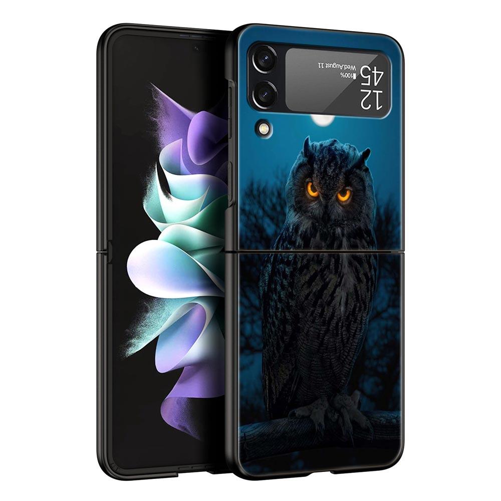 For Samsung Galaxy Z Flip 3 4 5 Hard Black Folding PC Phone Case Cartoon Girl Gifts Lovely Owl For Samsung Z Flip3 Back Cover