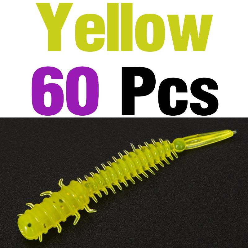 MNFT 60Pcs 45mm/0.4g Luya Soft Fishing Bait PVC Root Fish Bait 3-tail Spiral Multi-Colors Slug Bait