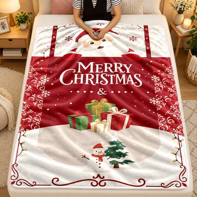 Manta de Flanela com Tema de Natal, Manta Quente e Macia, Presente de Fim de Ano para Casa