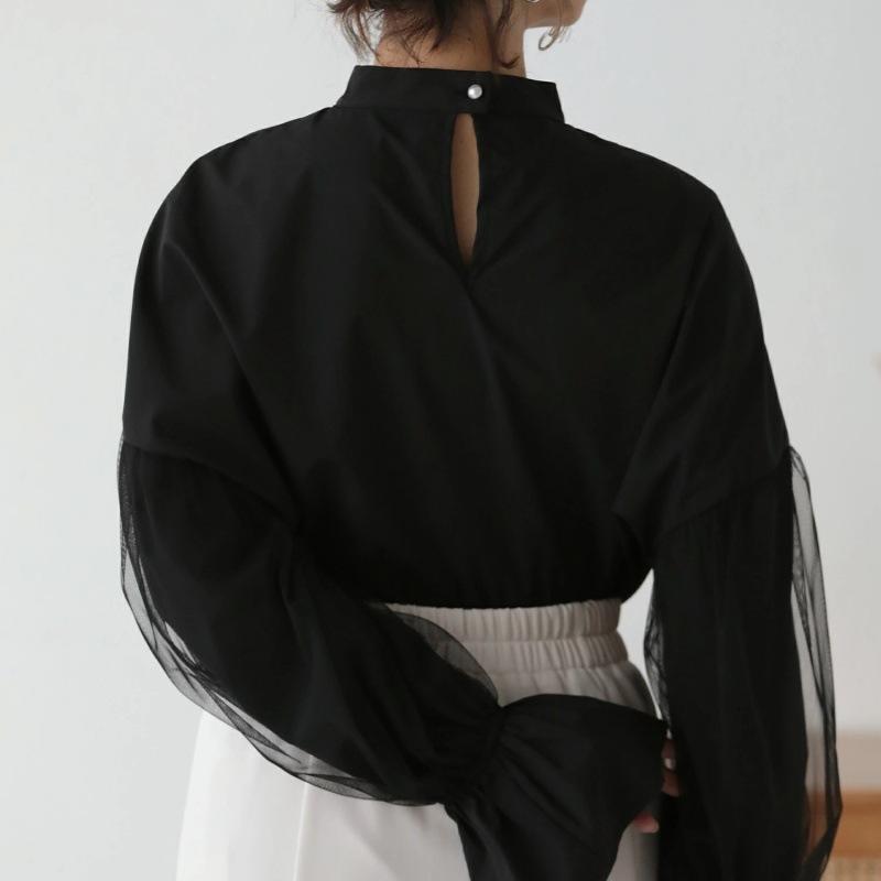 Cămașă de damă patchwork cu mâneci lungi, culoare uni, falsă din două piese, cu mâneci evazate