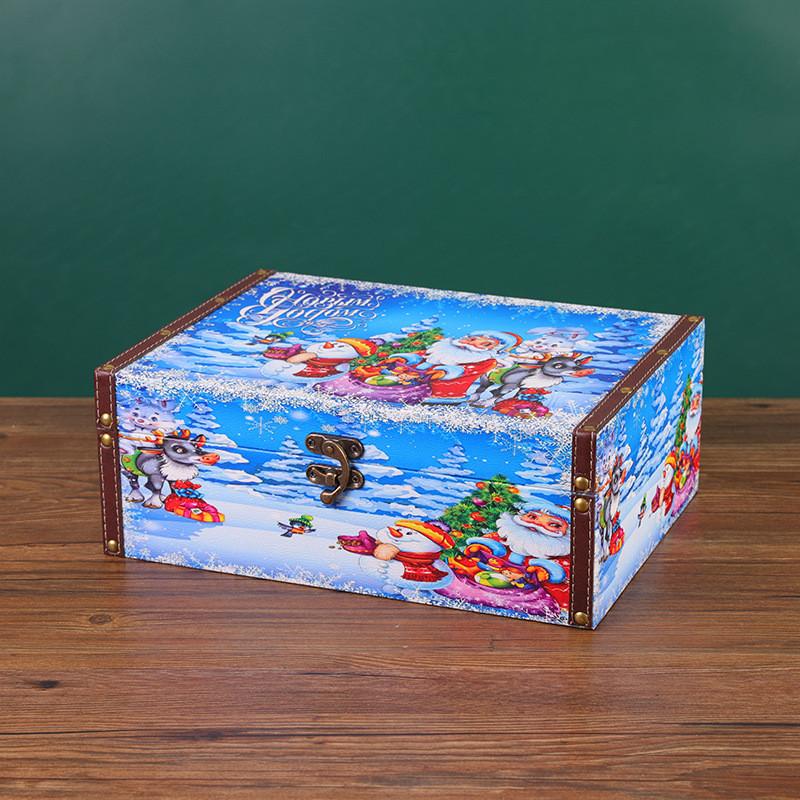 Christmas Wood Leather Storage Box With Lid For Home Organization And Holiday Decor