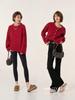 Encorela Women's Red Round Neck Pure Wool Sweater - Loose, Thick, Cozy Knit