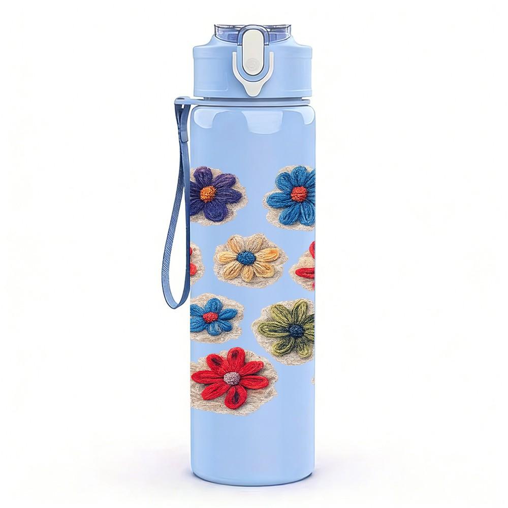 1PC Multicolor Wild Flower Cluster Print 750ml Color Plastic Sports Water Bottle Leakproof Flip Straw Lid Suitable for Sports Office Home Use
