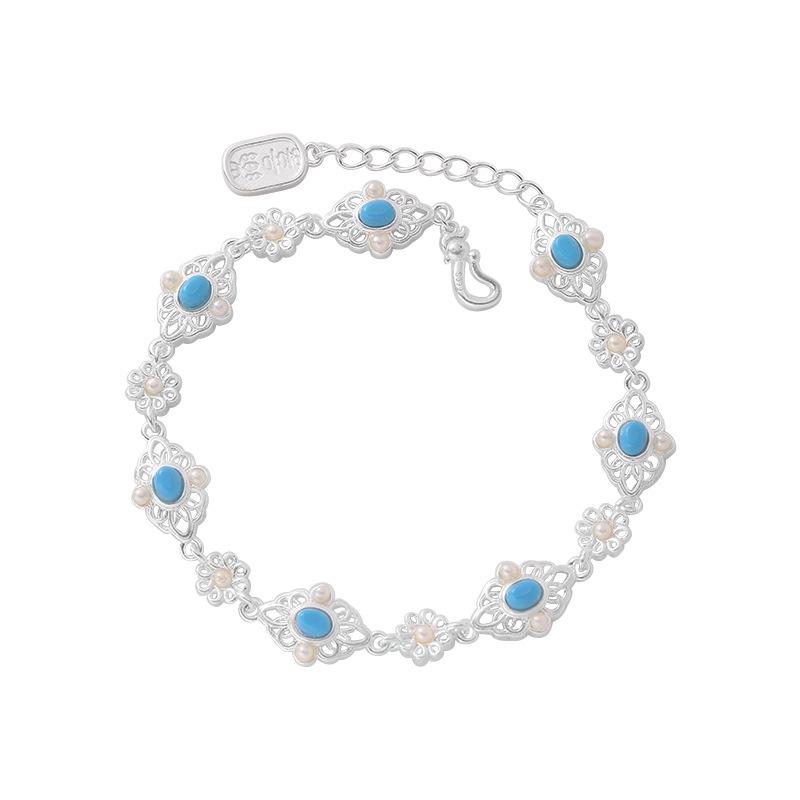 

Серебряный браслет с бирюзой и филигранью: Элегантная ретро-роскошь для женщин 999 Sterling Silver