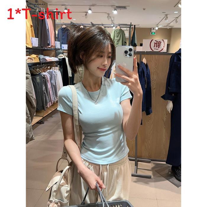 Tshirt For Women Summer Cotton Blend Short Sleeve Slim Fit Casual Top