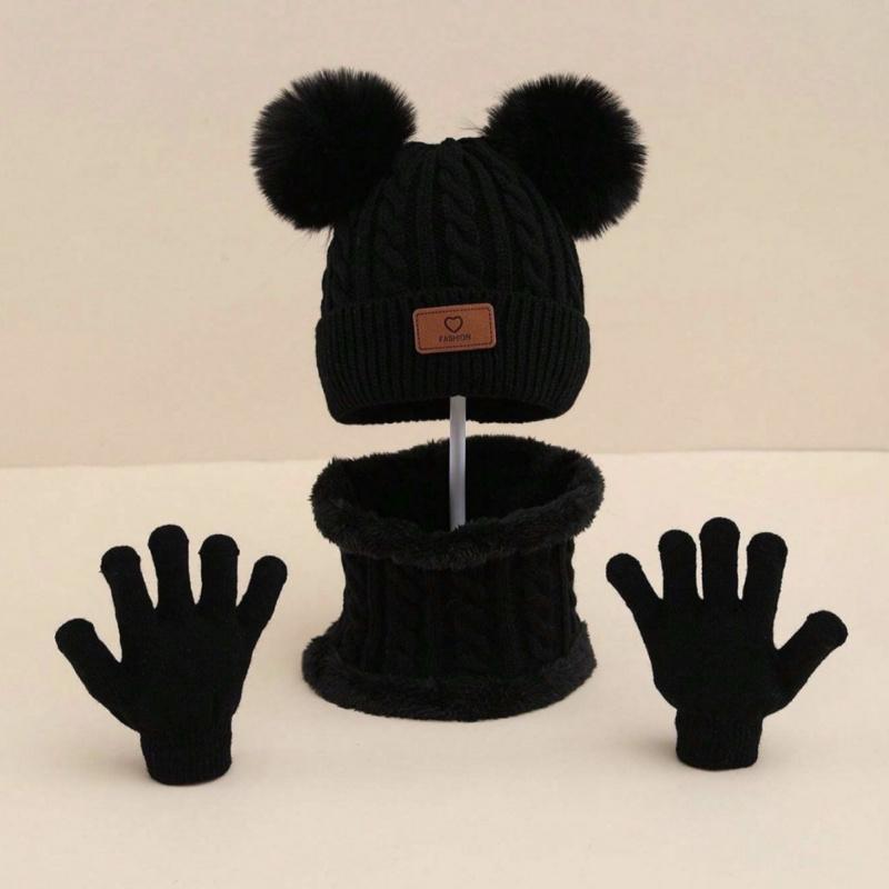 European And American Style Children'S Hat Scarf Gloves Three-Piece Set Autumn Winter Single Ball Baby Infant Casual Versatile