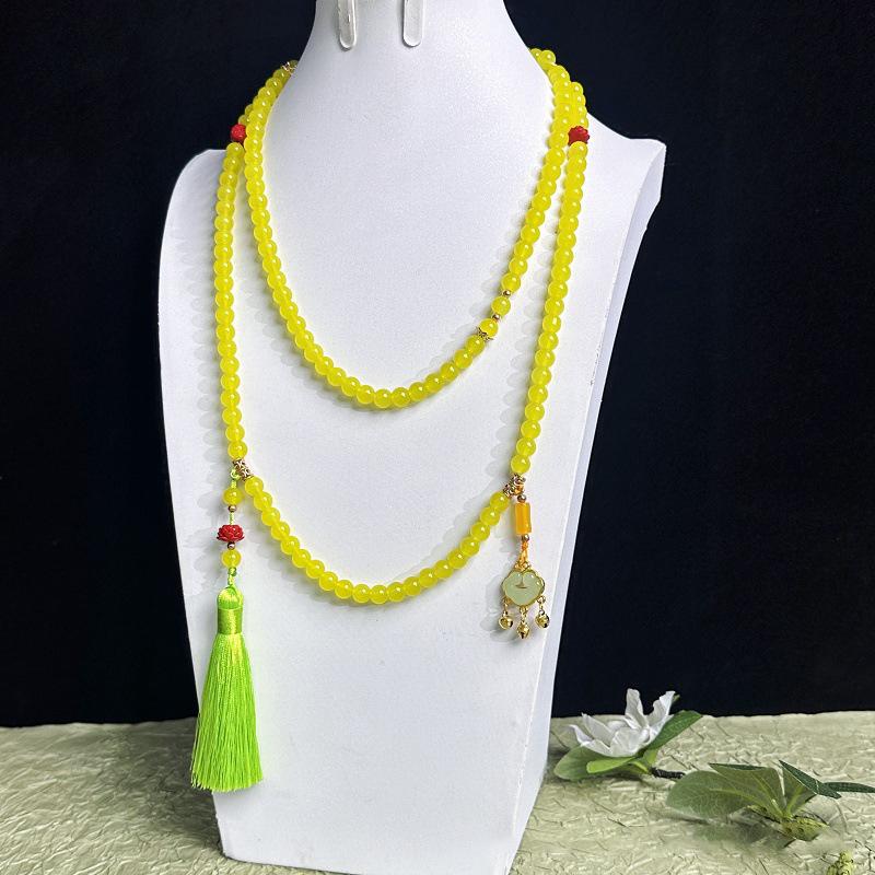 Fresh Ancient-Style Peace Buckle Necklace,New Tassel Beaded Long Crossbody Chain,Retro Jewelry For Women, Daily Accessory