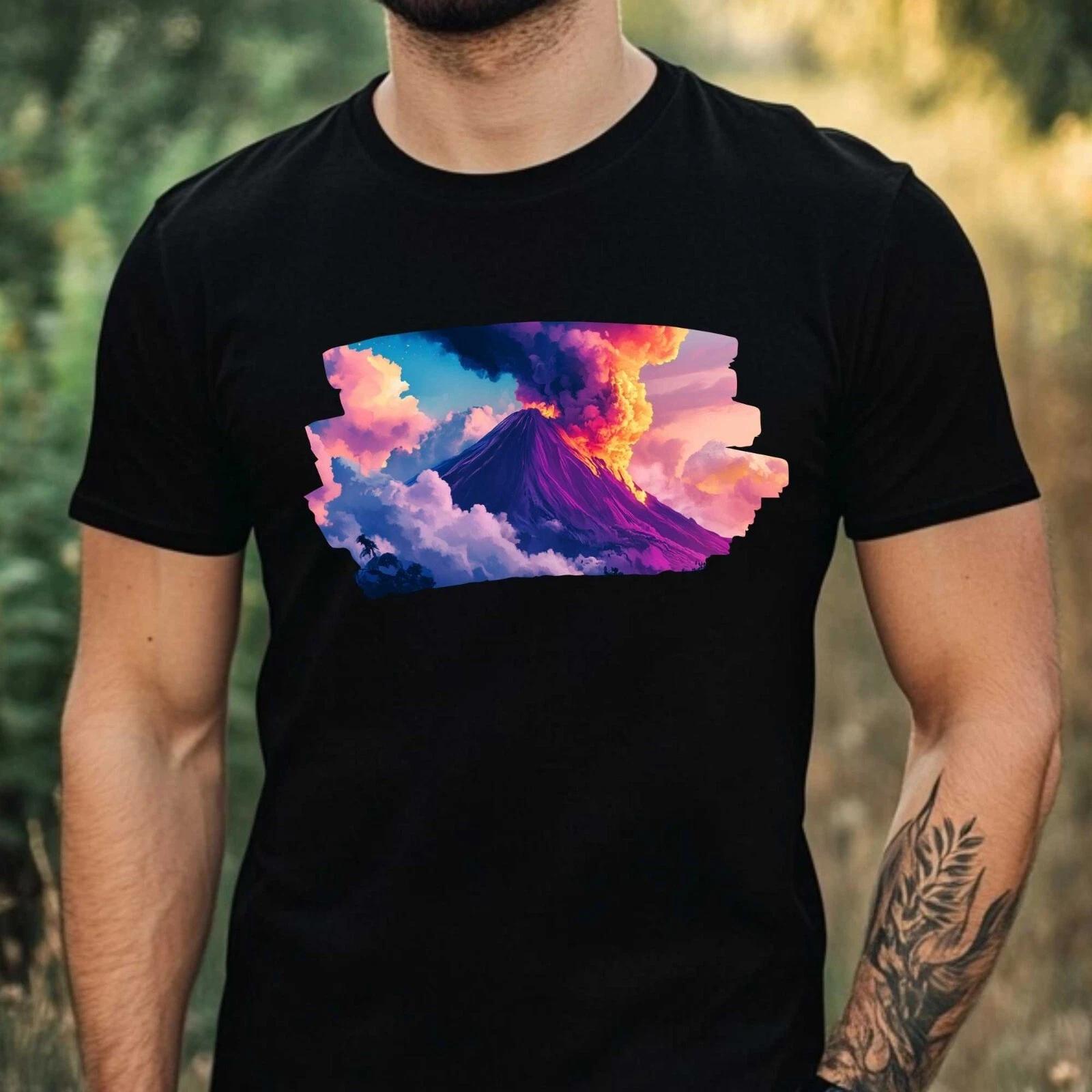 T-Shirt Herren Ausbrechender Vulkan Motiv Baumwolle Größe XS bis 5XL M