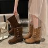 Sheepskin Version~ Stacking Boots New Versatile Thick-soled Heightening Autumn Maillard Short Boots Thick Heel Belt Buckle Martin Boots