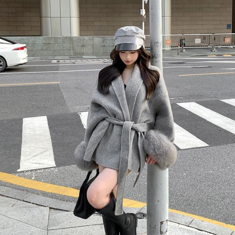 2023 neue High-End doppelseitige Wolle Umreifung Mantel Frauen Abnehmbare Manschetten Fuchs Pelz Temperament doppelseitige Kaschmir kurze Jacke