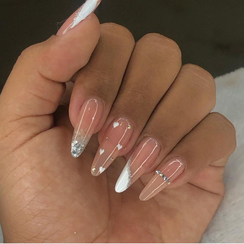 Noste Dlouhý Francouzský Ručně Dělaný Manikúrní Kousek Kamínkový Postupný Přechod Odnímatelná Nálepka na Nehty