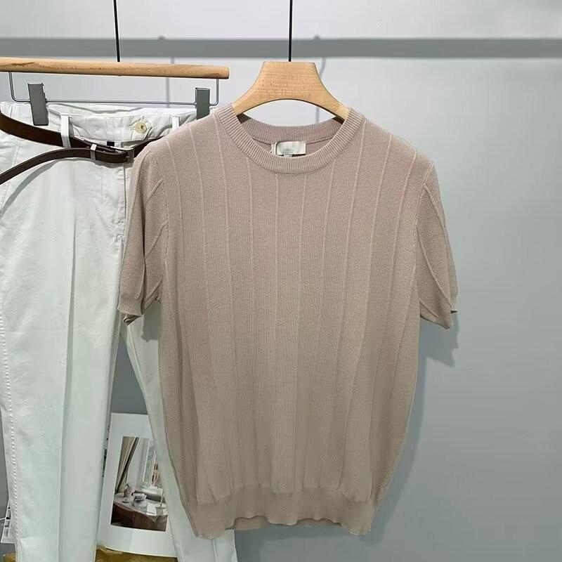 

Летняя мужская модная трикотажная футболка из ледяного шелка с круглым вырезом - Повседневная с коротким рукавом L абрикосовый