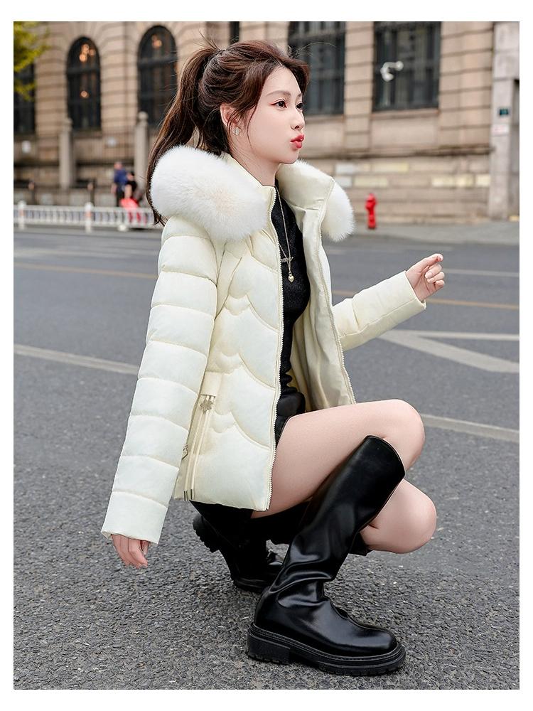 Women’s Short Hooded Windproof Thicken Warm Winter Jacket With Big Fur Collar