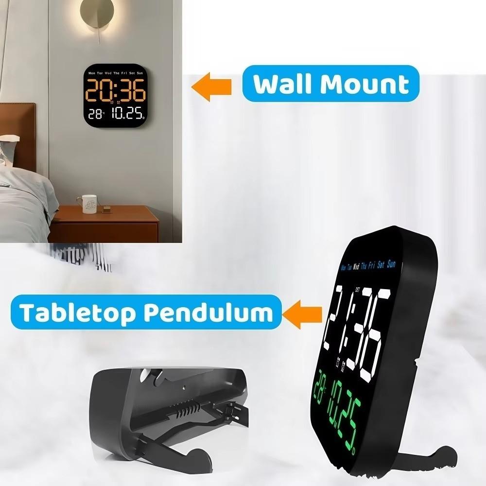 Large Display Digital Wall Clock Date Display Week Display LED Alarm Clock Temperature Display 12/24H Format