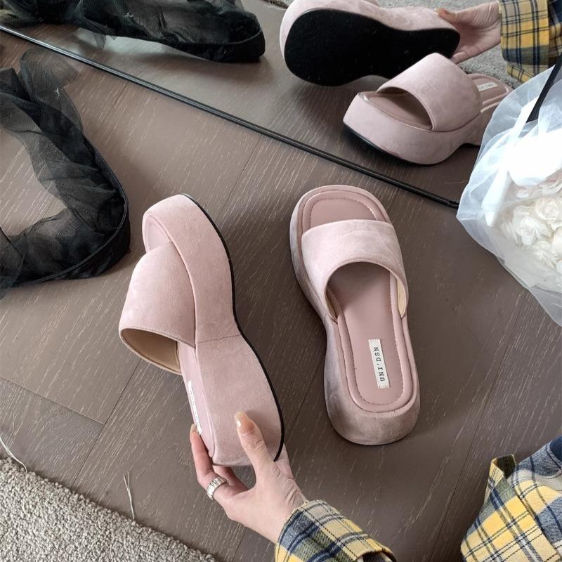 Fashion Women Platform Slippers Fashion Wedge Heeled Sandals Luxury Suede Casual Slides Summer New Beach Shoes for Women Sandalias Mujer