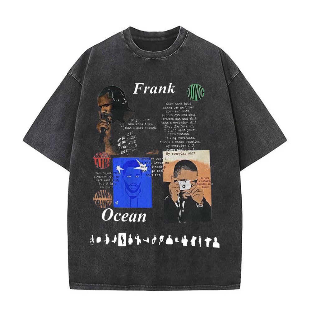 Washed Rapper Frank Vintage Oversized T Shirts Men Ocean Hip Hop Trend T Shirt Blond Pop Music Tshirts Male Fashion Streetwear