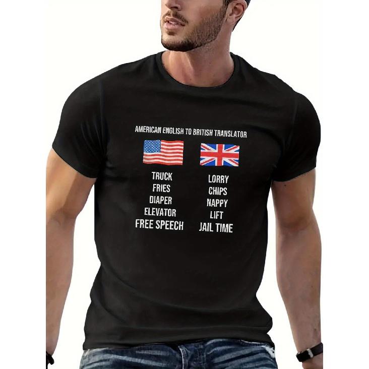 Men S T-Shirt Featuring Humorous British And American English Translation Slogans - Casual Short-Sleeve Crew Neck Shirt for Fans of British Culture S