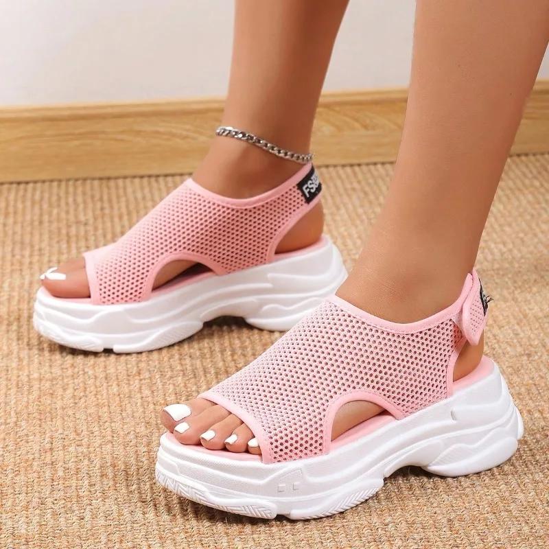 

2024 Hot Selling New Versatile Women s Shoes Summer Thick Sole Mesh Fashion Casual Hollow Fish Mouth Sandals Sandals Women 35