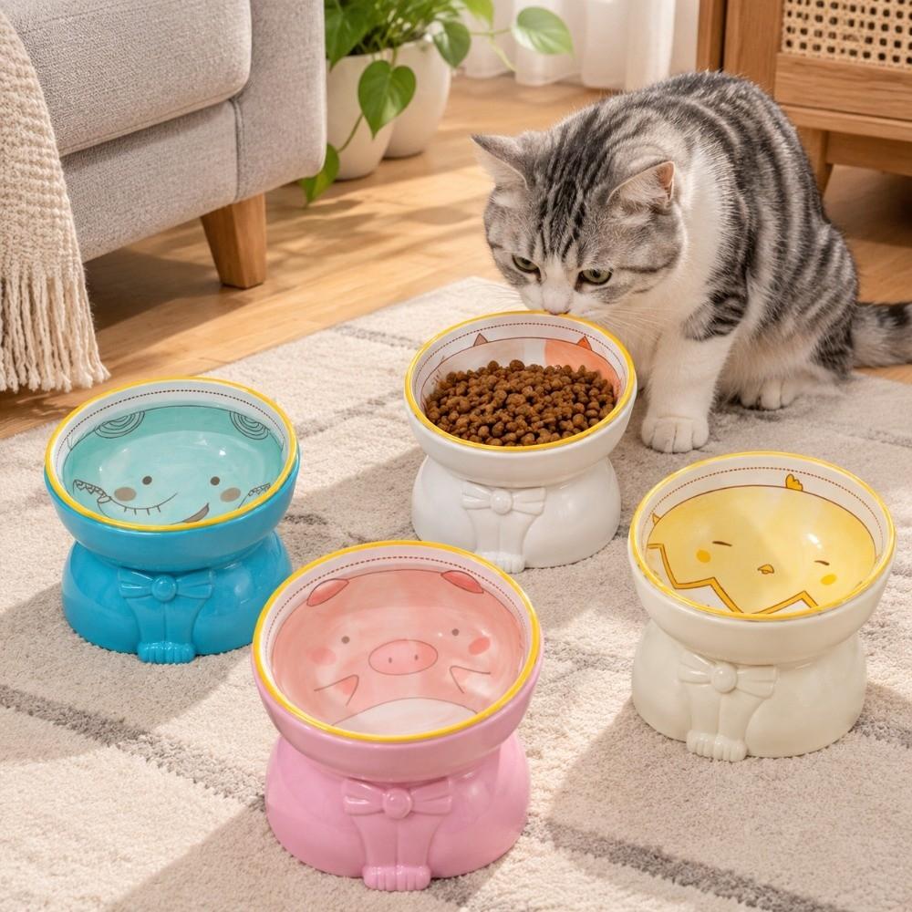Ceramic Elevated Cat Bowl Anti-Vomiting Anti Slip Raised Pet Feeder Neck Protection Cute Pet Food Dispenser Pet Supplies