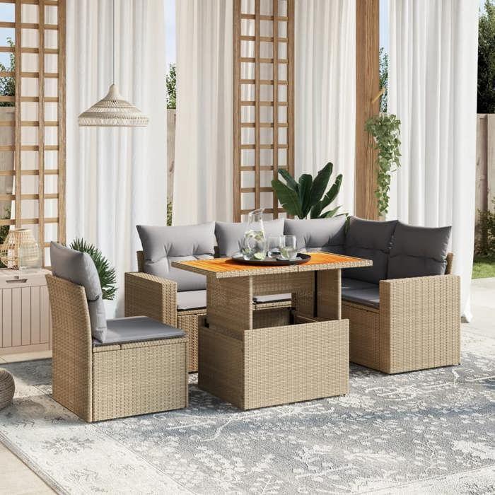VidaXL Salon de Jardin avec Coussins 6 pcs, Canapés de Terrasse, Ensemble de Meubles de Patio, Mobilier d'Extérieur, Beige 3271318