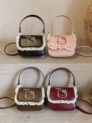2025 Retro Kitten Girls' Lace Crossbody Bag & Coin Purse: Fashionable Parent-Child Handbag