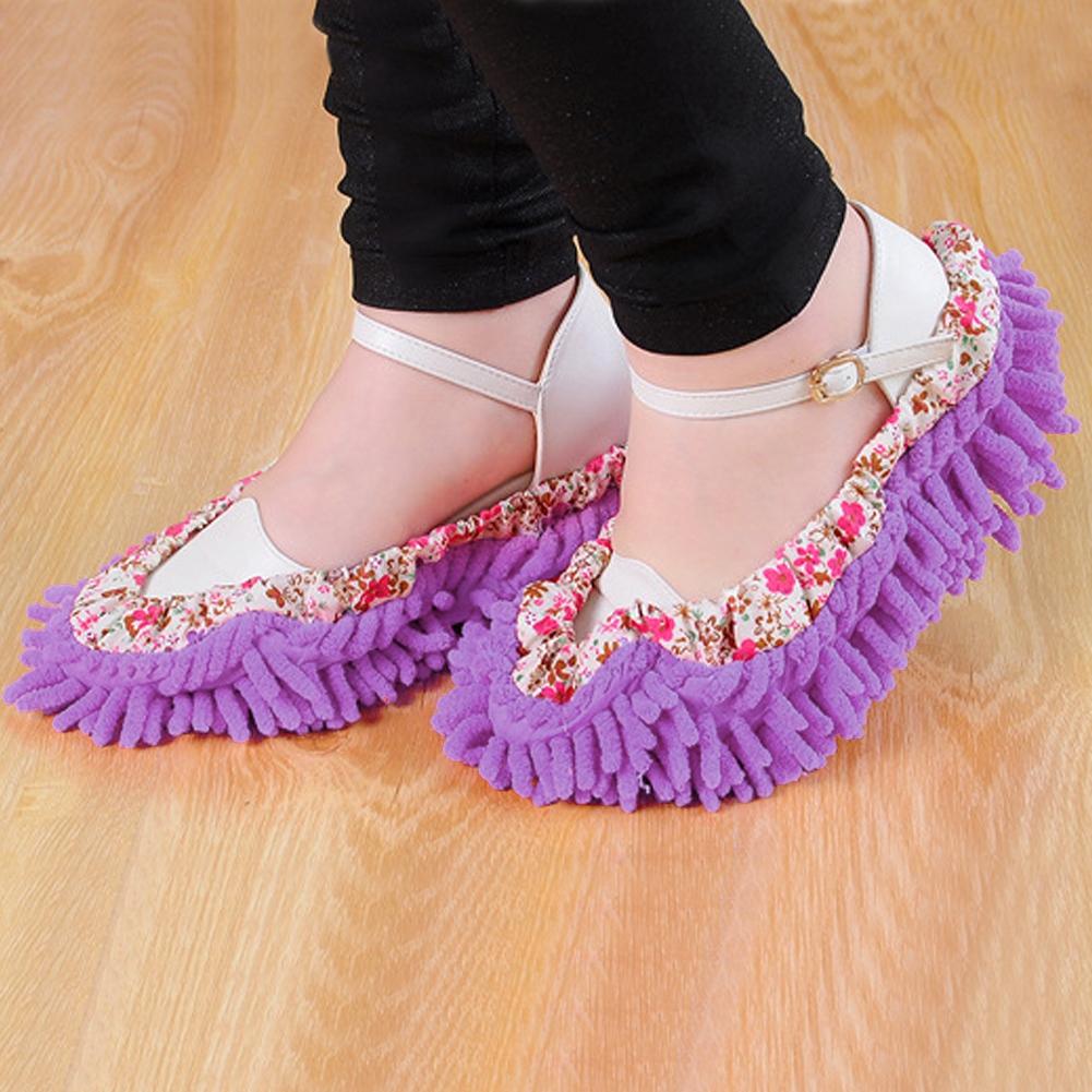 1 Piece Reusable Detachable Washable Household Floor Cleaning Slipper Mop Shoes Cover (Coffee)