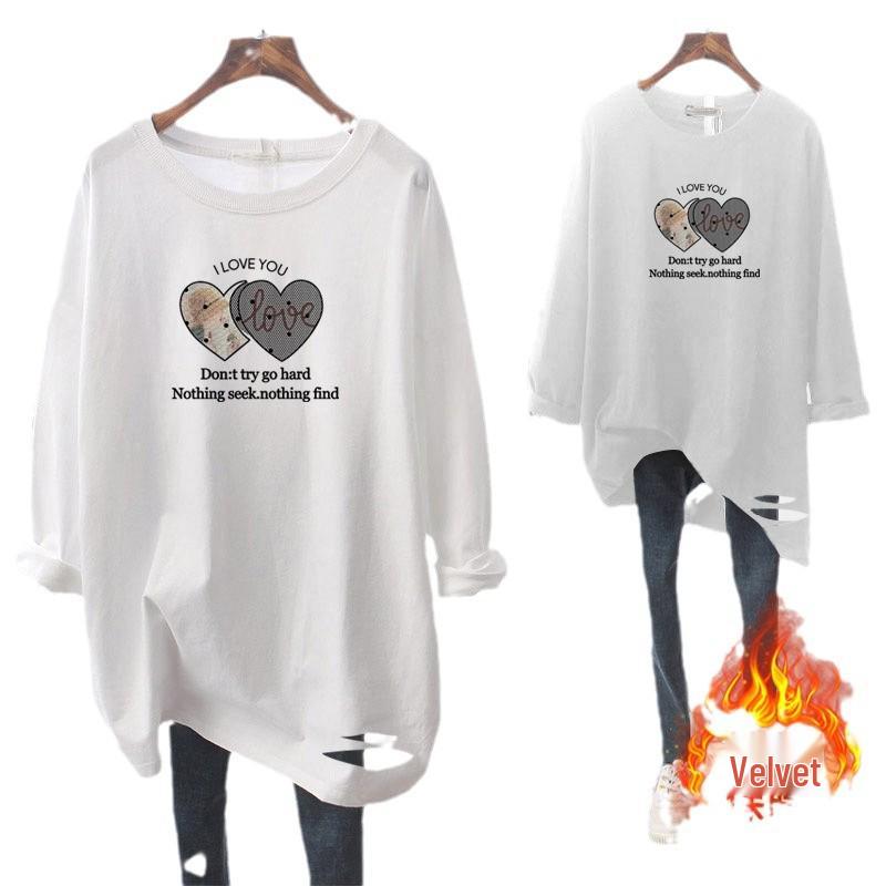 2024 Women's Autumn/Winter Pure Cotton Long-Sleeve Loose Korean Mid-Length Casual T-Shirt