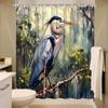 Great Blue Heron Forest Shower Curtain - Realistic Style, Moss-Covered Branch & Lush Greenery, Polyester, Washable, Bath Decor