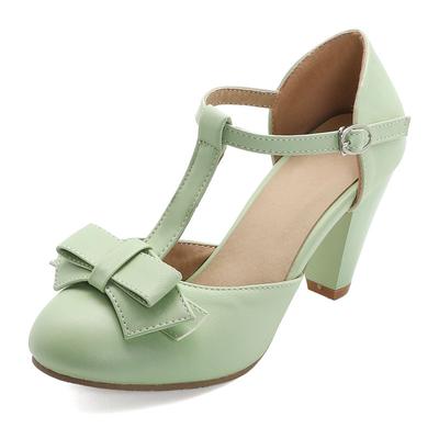 Custom 7.5cm High Heels Sandals Women T-belt Bowknot Vintage Summer Pumps Women Shoes Round Toe Party Shoes Office Lady WSH5250