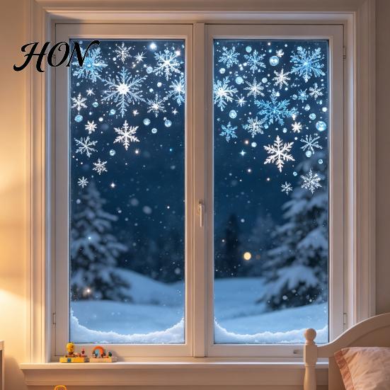 Snowflake Glass Decals 2 Sheets Christmas Static Sticker, Removable Winter Party Window Decor Cling, Waterproof Festive Decorative Decal Stickers