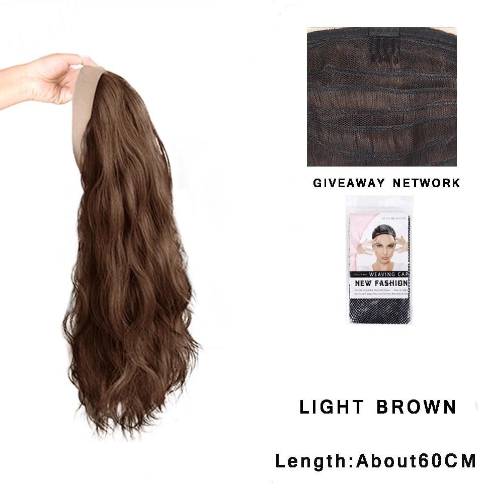 Synthetic Long Wavy Headband Wig Black Brown Women's With Twist Braid Hairband Accessories Natural Half Wig