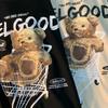 Original American Retro Teddy Bear Print Short Sleeved T-shirt For Men Women Couple Fashion Label Harajuku Pure Cotton Tee
