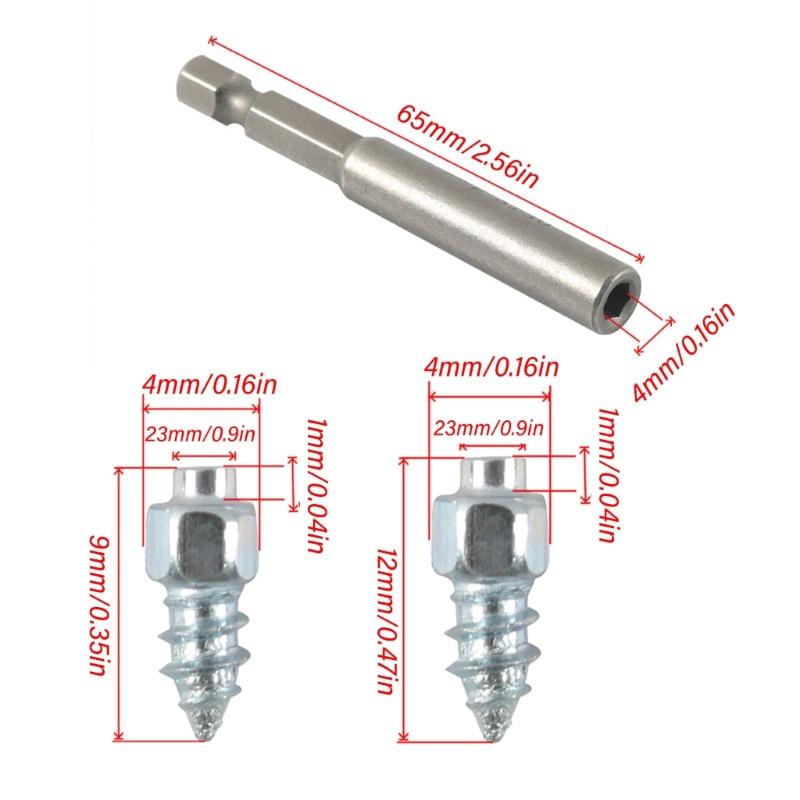 9mm 12mm Stahl Schraub Reifenstollen, 100 Stück Schnee Spikes AntiRutsch AntiEis Spikes mit Montage Werkzeug für Auto Motorrad