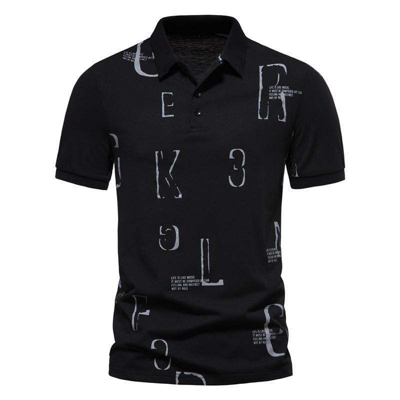 Slim Fit Polo Shirt for Summer Men's Business Casual Letter Printed Fashion Short Sleeved Lapel T-shirt