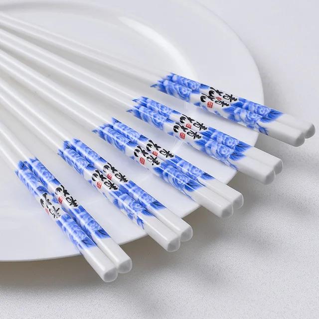 

1Pair Blue and White Ceramic Japanese Style Chopsticks Bone Porcelain Long Sushi Household Chopsticks