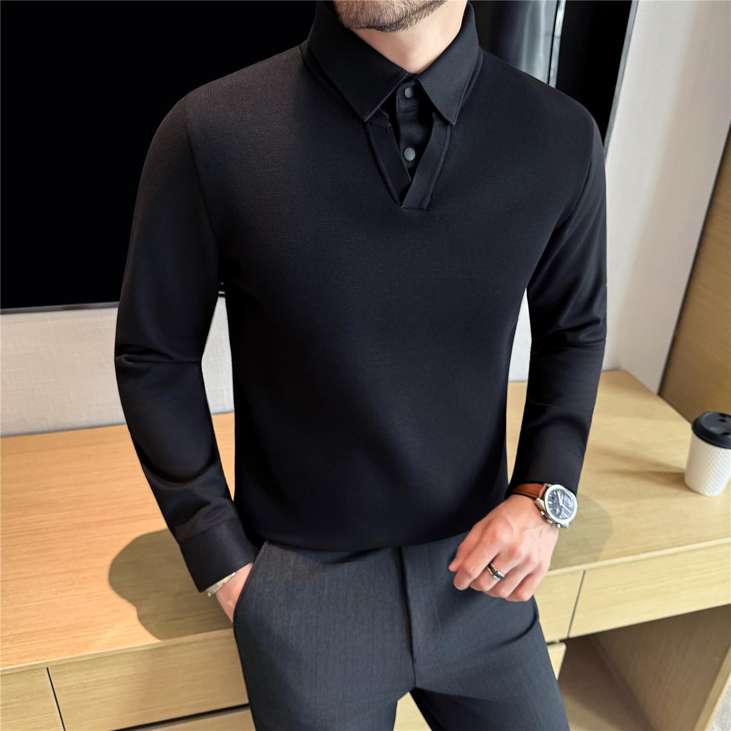 

Men s Slim Fit Wool Sweater Shirt - British Style, Business Casual, Autumn/Winter, Layered Look M чорний