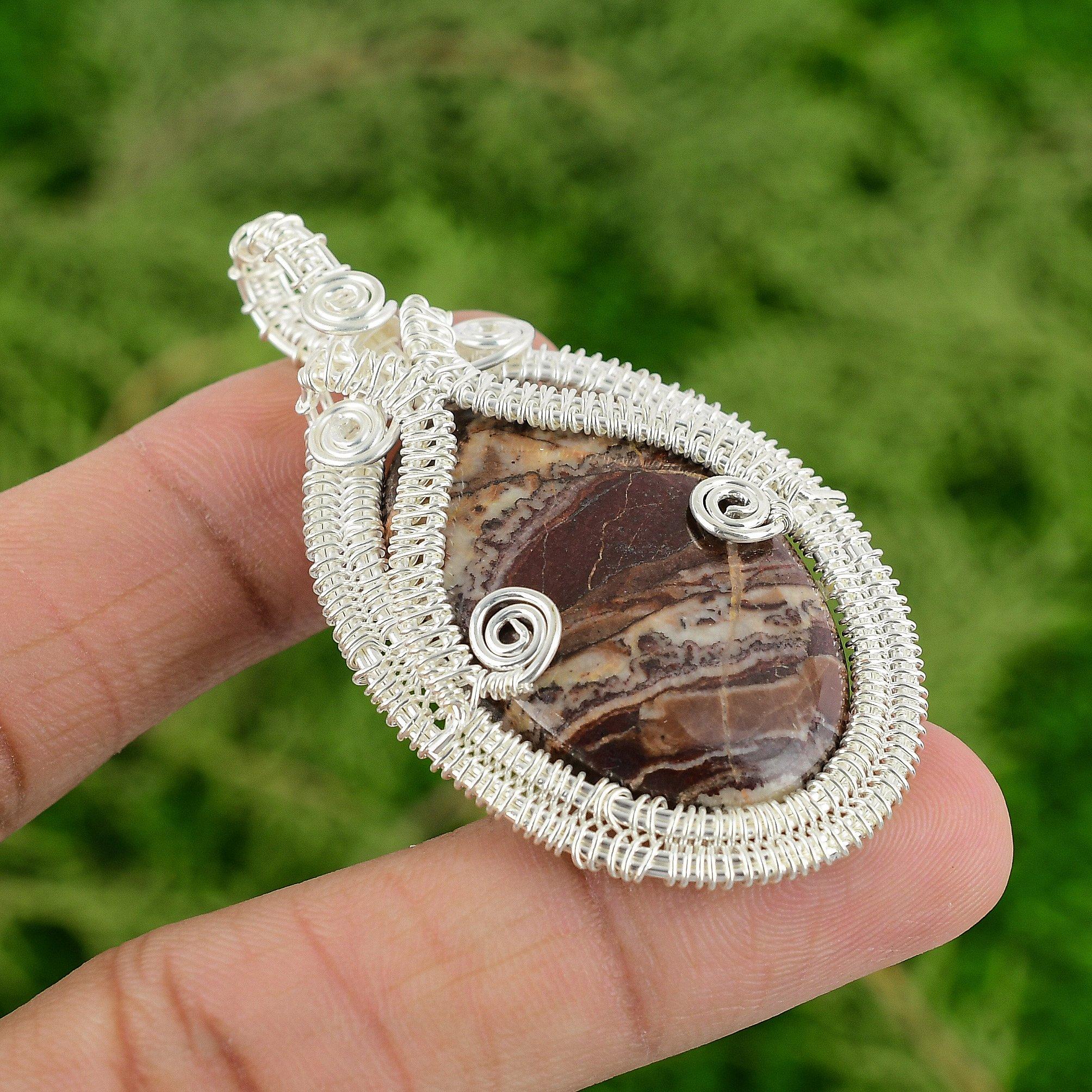 

Oval Natural Coconut Jasper 925 Sterling Silver Wire Wrapped Bezel Boho Pendant