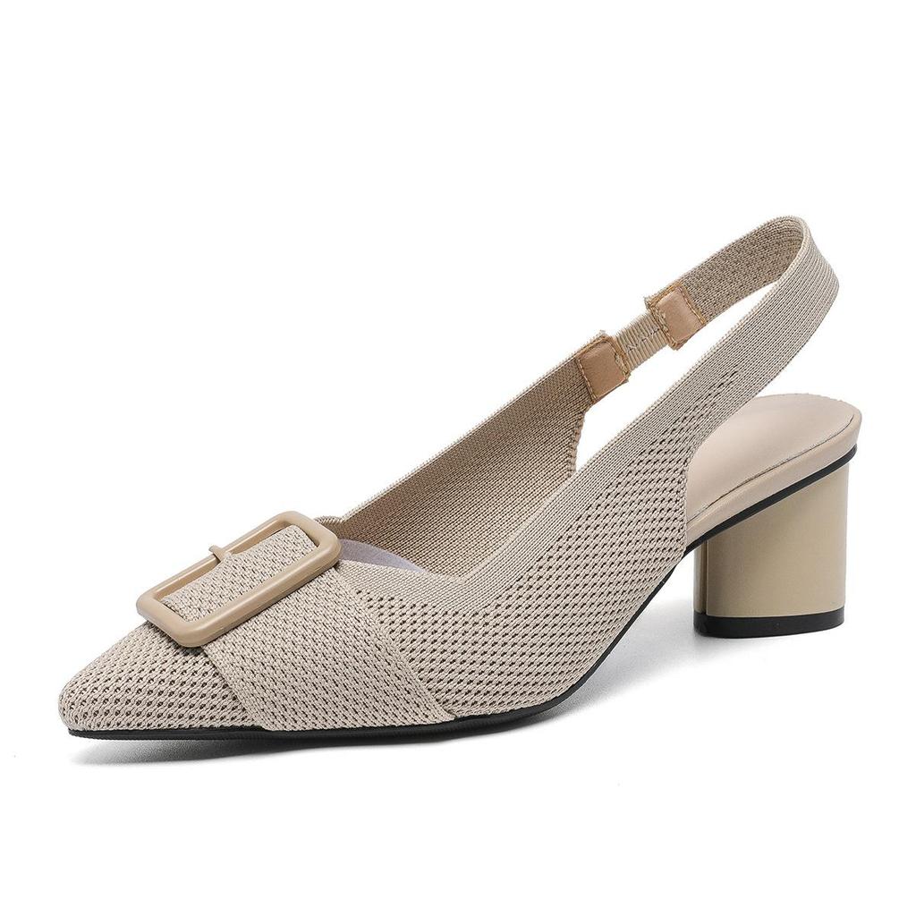 Women's High Heel Sandals Fashion Pointed Toe Knitted Breathable Non Slip Rubber Sole Slingback Shoes Fashion Sexy Dress Pumps