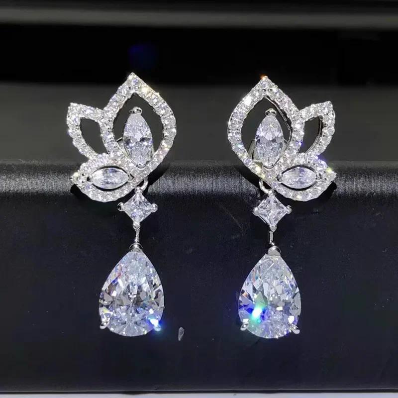 New High End Personalized Water Drop Design Earrings Inlaid With Zircon Geometric Zircon Light Luxury Elegant Charm Jewelry