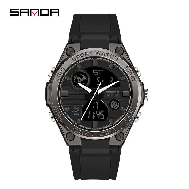 Sanda Men's Multifunctional Dual Display Luminous Waterproof Sports Watch for Teens